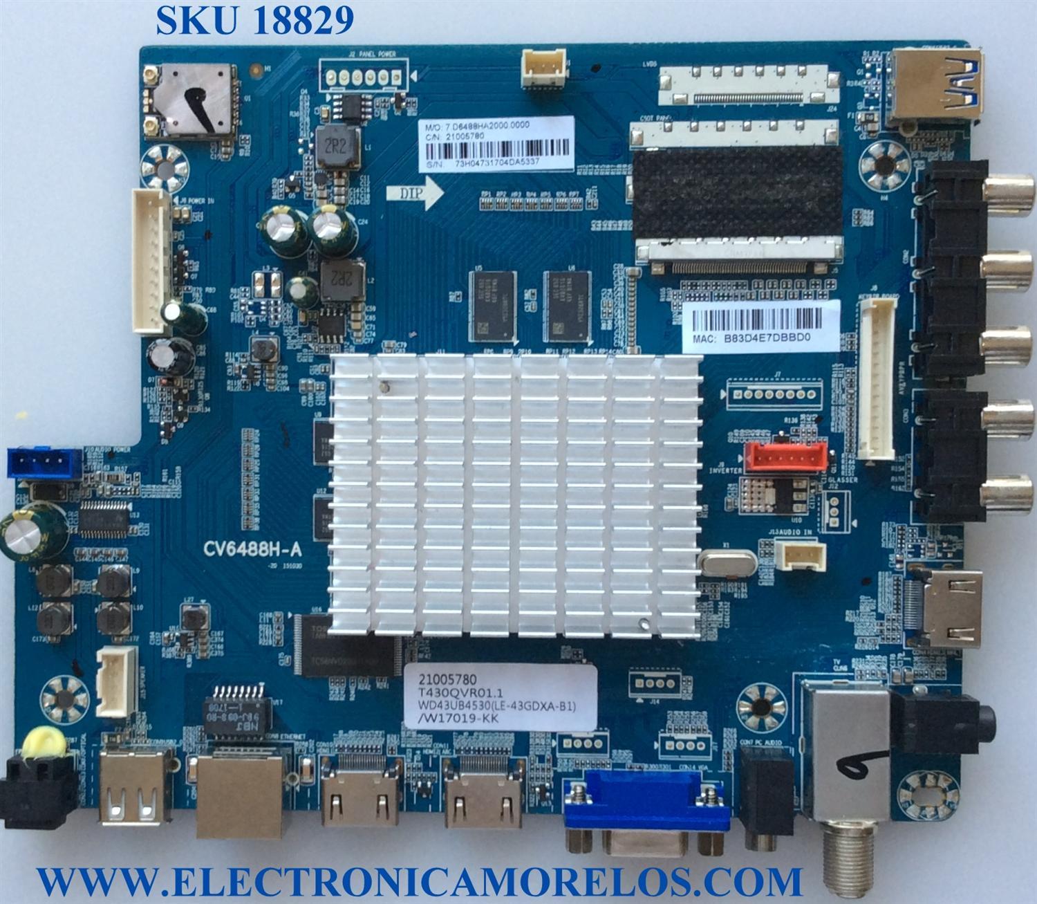 MAIN / WESTINGHOUSE 21005780 / CV6488H-A / 73H0473 / PANEL T430QVR01.1 / MODELO WD43UB4530